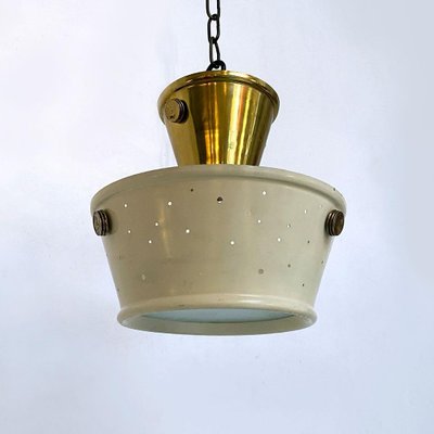 Mid-Century Italian Brass & Perforated Metal Pendant Lights from Fontana Arte, 1950s, Set of 2-GDD-1144865