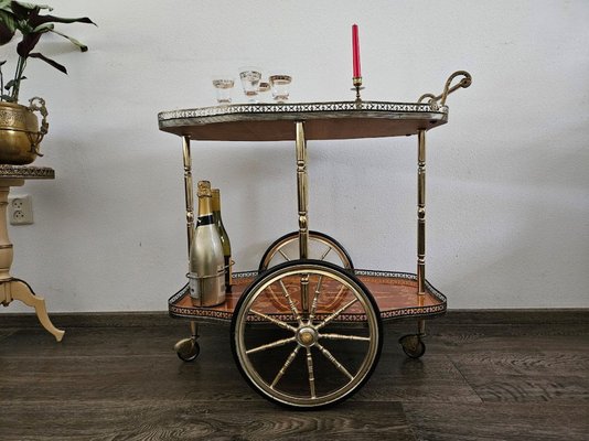 Mid-Century Italian Brass Serving Trolley in Plywood-URP-1748053