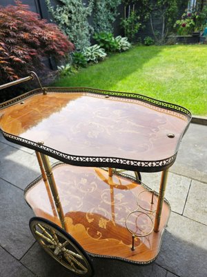 Mid-Century Italian Brass Serving Trolley in Plywood-URP-1748053