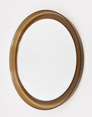 Mid-Century Italian Brown Smoked Acrylic Glass Round Wall Mirror from Guzzini, 1960s-JDR-1125483