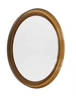 Mid-Century Italian Brown Smoked Acrylic Glass Round Wall Mirror from Guzzini, 1960s-JDR-1125483