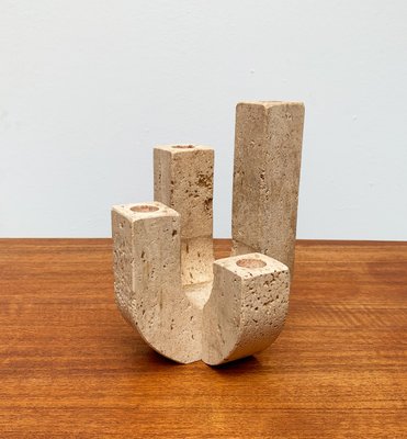 Mid-Century Italian Brutalist Travertine Candleholder by Fratelli Mannelli for Travertine Rapolano-UAH-951002