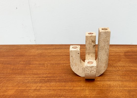 Mid-Century Italian Brutalist Travertine Candleholder by Fratelli Mannelli for Travertine Rapolano-UAH-951002