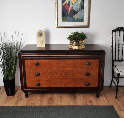 Mid-Century Italian Burl Walnut, Brass & Bronze Chest of Drawers-EUP-1092715