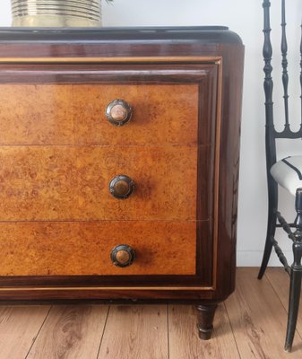 Mid-Century Italian Burl Walnut, Brass & Bronze Chest of Drawers-EUP-1092715