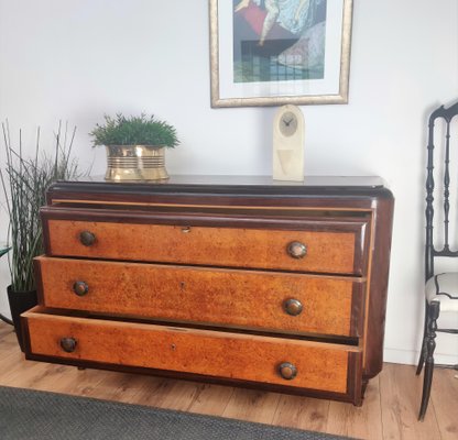 Mid-Century Italian Burl Walnut, Brass & Bronze Chest of Drawers-EUP-1092715