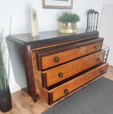 Mid-Century Italian Burl Walnut, Brass & Bronze Chest of Drawers-EUP-1092715