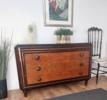 Mid-Century Italian Burl Walnut, Brass & Bronze Chest of Drawers-EUP-1092715