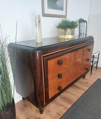 Mid-Century Italian Burl Walnut, Brass & Bronze Chest of Drawers-EUP-1092715