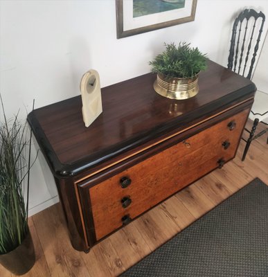 Mid-Century Italian Burl Walnut, Brass & Bronze Chest of Drawers-EUP-1092715