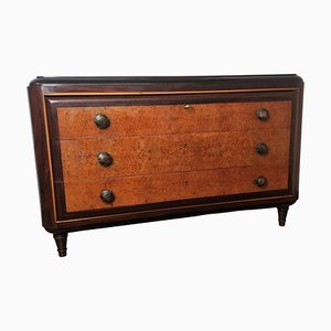 Mid-Century Italian Burl Walnut, Brass & Bronze Chest of Drawers-EUP-1092715