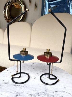 Mid-Century Italian Candleholders in Lacquered Metal and Brass, 1950s, Set of 2-FUE-958873