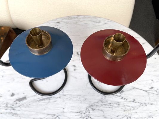 Mid-Century Italian Candleholders in Lacquered Metal and Brass, 1950s, Set of 2-FUE-958873