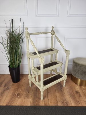 Mid-Century Italian Carved Walnut Wood and Leather 4-Step Library Ladder, 1950s-EUP-1746662