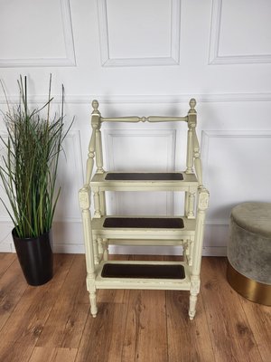 Mid-Century Italian Carved Walnut Wood and Leather 4-Step Library Ladder, 1950s-EUP-1746662