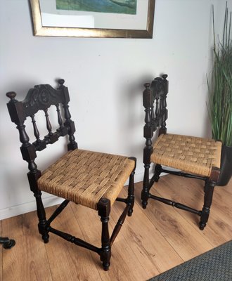 Mid-Century Italian Carved Wood & Cord Woven Rope Chairs, 1950s, Set of 2-EUP-1092718