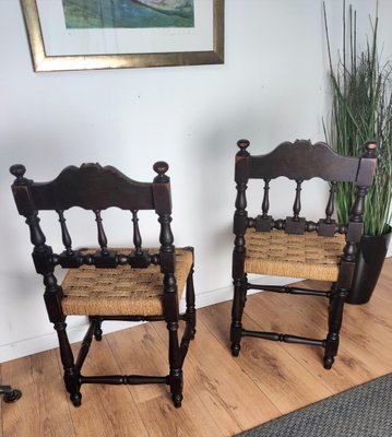 Mid-Century Italian Carved Wood & Cord Woven Rope Chairs, 1950s, Set of 2-EUP-1092718