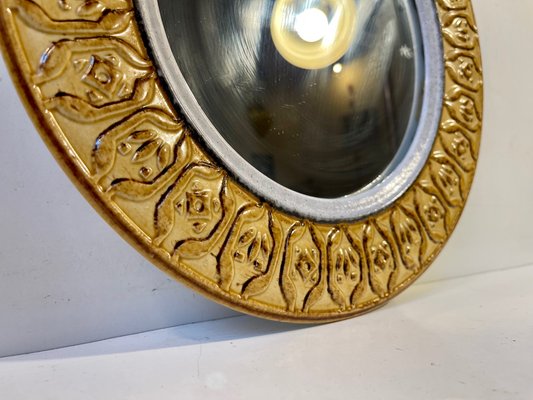 Mid-Century Italian Ceramic Round Wall Mirror, 1970s-LCR-1088223