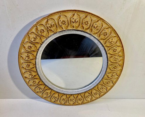 Mid-Century Italian Ceramic Round Wall Mirror, 1970s-LCR-1088223