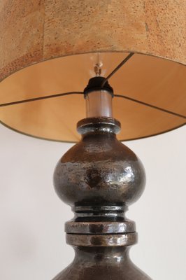 Mid-Century Italian Ceramic Table Lamp with Cork Lampshade by Aldo Londi for Bitossi, 1960s-VNE-1169720