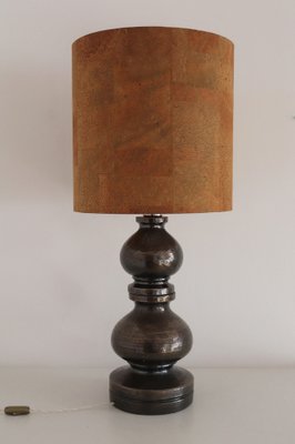 Mid-Century Italian Ceramic Table Lamp with Cork Lampshade by Aldo Londi for Bitossi, 1960s-VNE-1169720