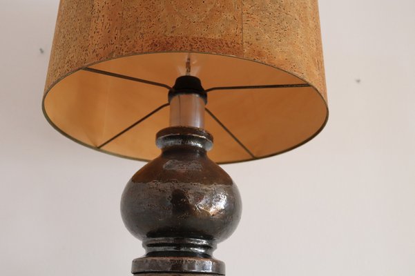 Mid-Century Italian Ceramic Table Lamp with Cork Lampshade by Aldo Londi for Bitossi, 1960s-VNE-1169720