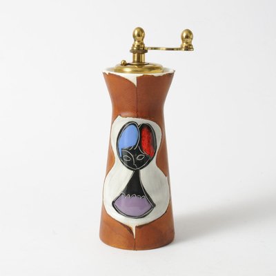 Mid-Century Italian Cermamic and Leather Pepper Mill from Chiarugi-IXK-837452