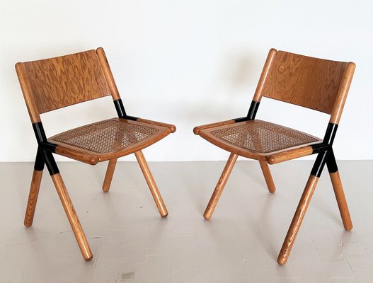 Mid-Century Italian Chairs in Oak and Rattan by Mauro Pasquinelli, 1970s, Set of 2-VNE-1451542