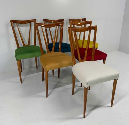 Mid-Century Italian Cherry Wood and Pastel Colored Chairs, 1950s, Set of 6-FF-2017478