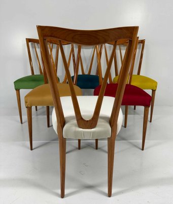 Mid-Century Italian Cherry Wood and Pastel Colored Chairs, 1950s, Set of 6-FF-2017478