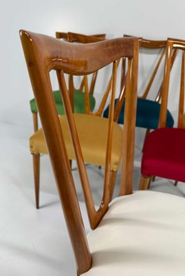 Mid-Century Italian Cherry Wood and Pastel Colored Chairs, 1950s, Set of 6-FF-2017478