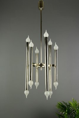 Mid-Century Italian Chrome 12-Light Chandelier, 1970s-KEG-629204