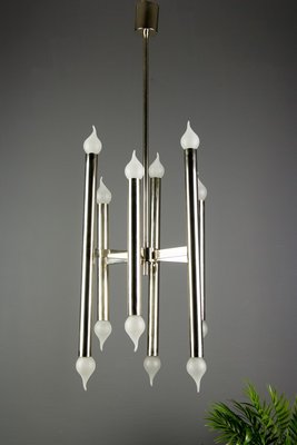 Mid-Century Italian Chrome 12-Light Chandelier, 1970s-KEG-629204