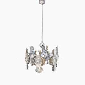 Mid-Century Italian Chrome and Glass Lends Chandelier by Gaetano Sciolari for Sciolari, 1966-PUG-623074