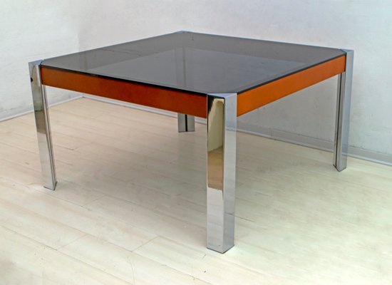 Mid-Century Italian Chrome Metal and Leather Dining Table, 1970s-FER-706912