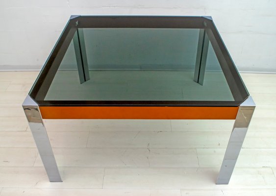 Mid-Century Italian Chrome Metal and Leather Dining Table, 1970s-FER-706912