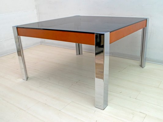 Mid-Century Italian Chrome Metal and Leather Dining Table, 1970s-FER-706912