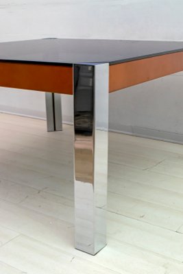 Mid-Century Italian Chrome Metal and Leather Dining Table, 1970s-FER-706912