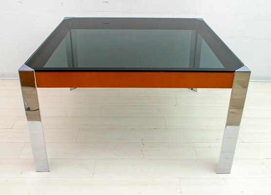 Mid-Century Italian Chrome Metal and Leather Dining Table, 1970s-FER-706912