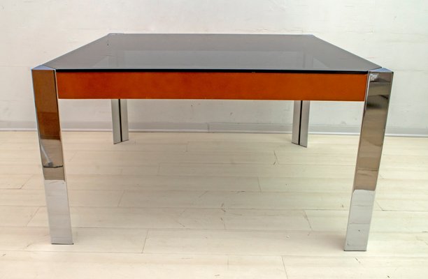 Mid-Century Italian Chrome Metal and Leather Dining Table, 1970s-FER-706912