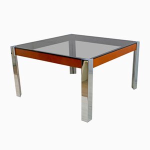 Mid-Century Italian Chrome Metal and Leather Dining Table, 1970s-FER-706912