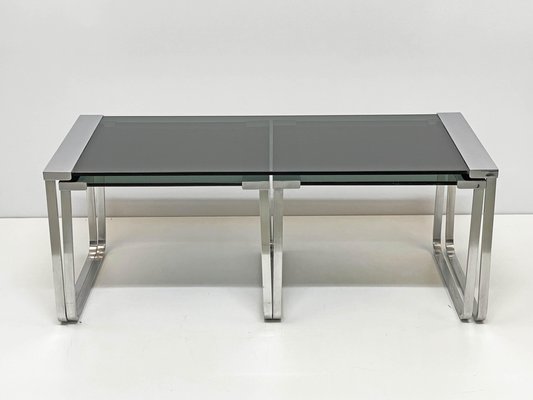 Mid-Century Italian Chromed Metal, Aluminum, Smoked Glass Nesting Tables, 1970s, Set of 3-JDR-1125649