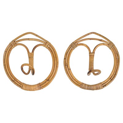 Mid-Century Italian Coat Racks in Rattan and Bamboo, 1960s, Set of 2-LYQ-1383234