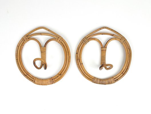 Mid-Century Italian Coat Racks in Rattan and Bamboo, 1960s, Set of 2-LYQ-1383234