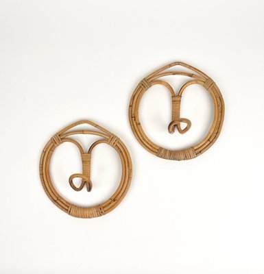 Mid-Century Italian Coat Racks in Rattan and Bamboo, 1960s, Set of 2-LYQ-1383234