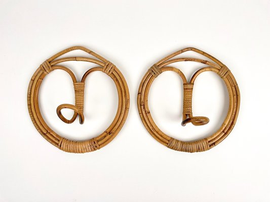 Mid-Century Italian Coat Racks in Rattan and Bamboo, 1960s, Set of 2-LYQ-1383234