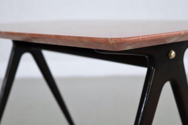 Mid-Century Italian Coffee Table with Pink Marble Top and Wooden Legs by Gio Ponti, 1950s-VNE-976170