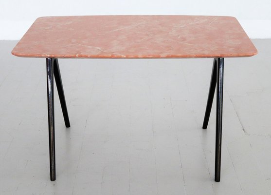 Mid-Century Italian Coffee Table with Pink Marble Top and Wooden Legs by Gio Ponti, 1950s-VNE-976170