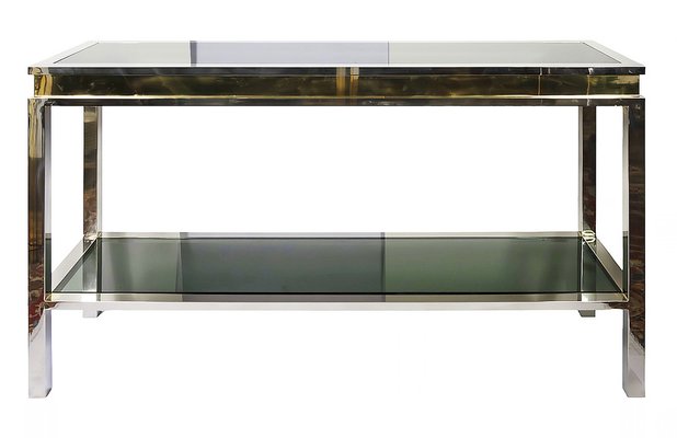 Mid-Century Italian Console Table with Drawers in Brass, Chrome and Glass, 1970s-ZVH-1800228