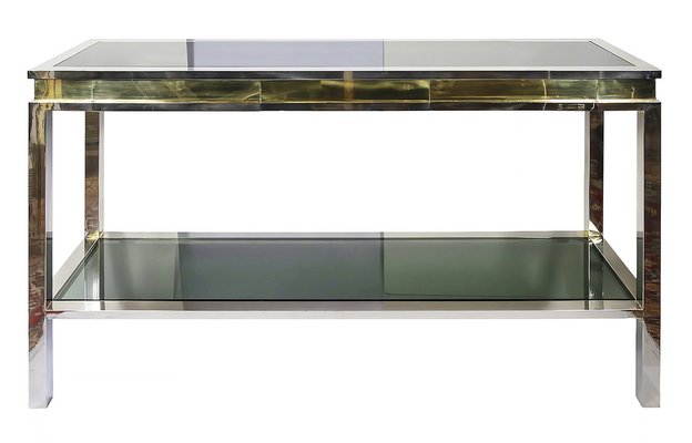 Mid-Century Italian Console Table with Drawers in Brass, Chrome and Glass, 1970s-ZVH-1800228